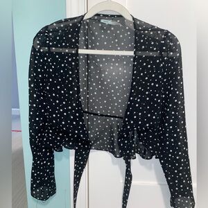 Kimchi blue black and white polka dot shear cardigan